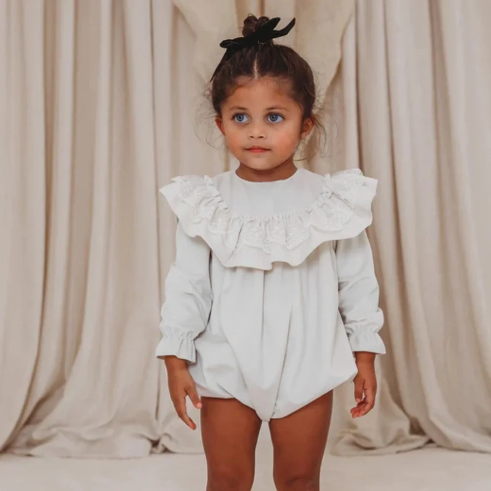 ROSE & ALBERT EXCLUSIVE Margot Ivory velvet & lace romper Girls Size 3T